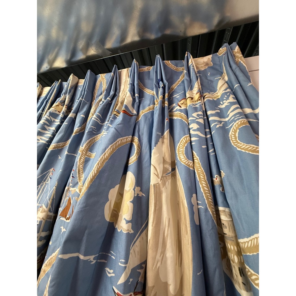 Summer Regatta Linen Print, Navy - Schumacher Curtain (4)) Panels 84in - Picture 12 of 13